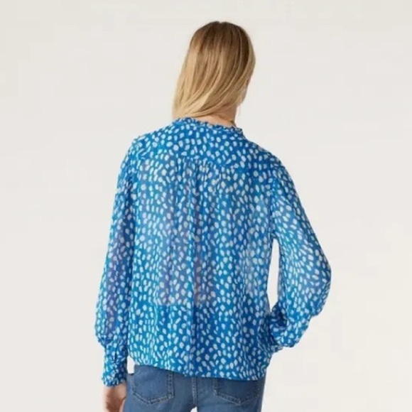 ba&sh Ruffle Bingo Giraffe Print Sheet Blouse Blue - Picture 2 of 12